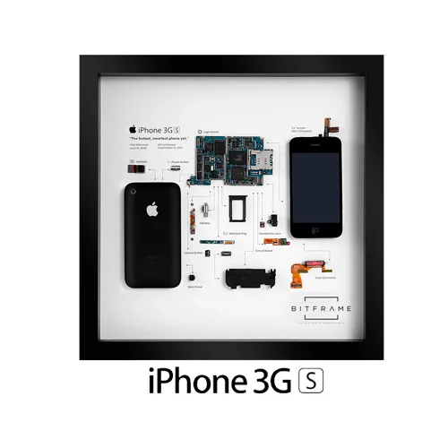 Cuadro BITFRAME iPhone 3GS con el dispositivo desmontado y enmarcado