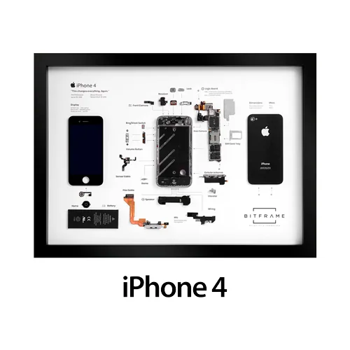 Cuadro BITFRAME iPhone 4 con el dispositivo desmontado y enmarcado