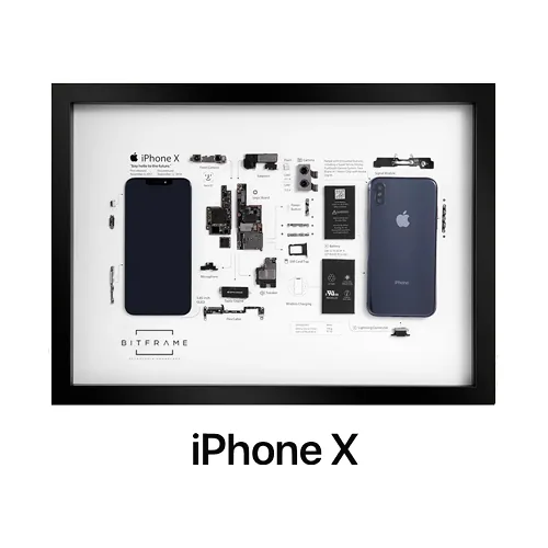 Cuadro BITFRAME del iPhone X desmontado y enmarcado